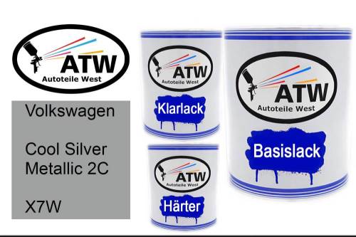 Volkswagen, Cool Silver Metallic 2C, X7W: 1L Lackdose + 1L Klarlack + 500ml Härter - Set, von ATW Autoteile West.